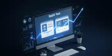 Illustration of A/B testing interface showing conversion rate improvements for e-commerce.