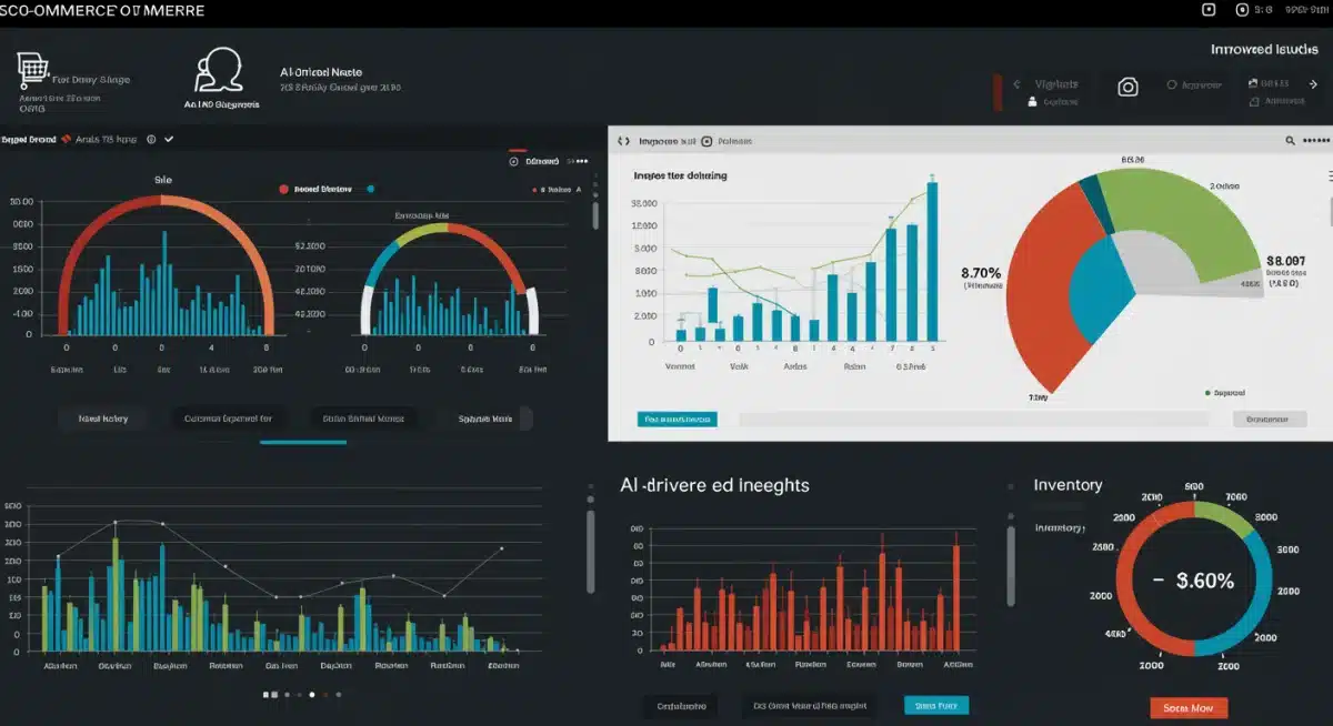 AI-powered analytics dashboard showing e-commerce performance metrics and efficiency improvements