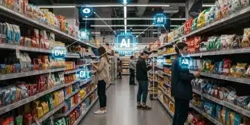 AI-powered inventory management system dashboard in a modern US retail store.