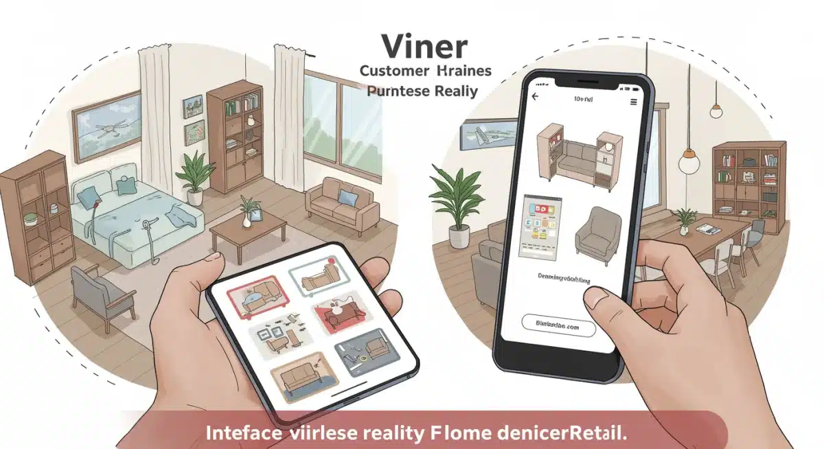 Customer virtually placing furniture in home using augmented reality app