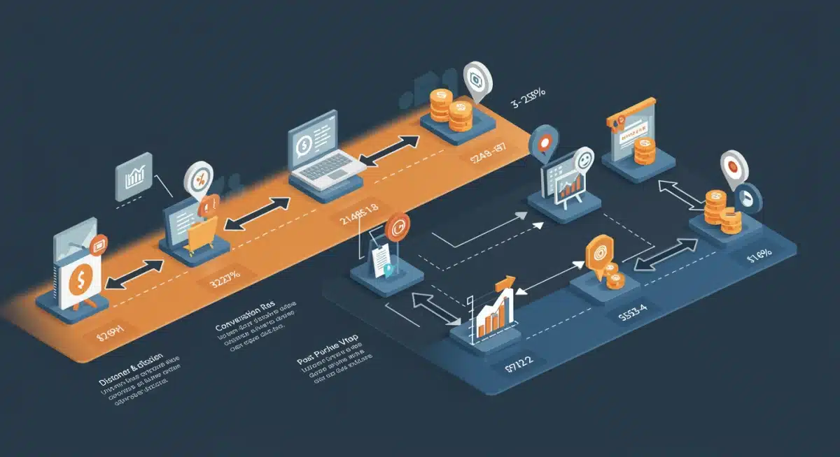 Infographic of customer journey map showing key e-commerce metrics and touchpoints