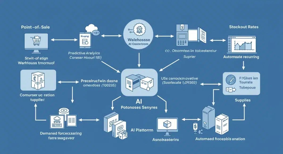 Data flow and predictive analytics in an AI inventory management system.