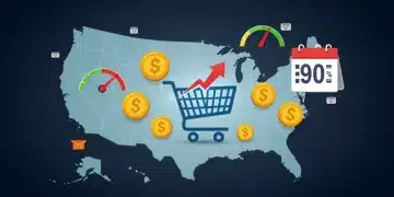 Illustration of a shopping cart with an upward arrow and U.S. map, symbolizing e-commerce growth and checkout optimization.