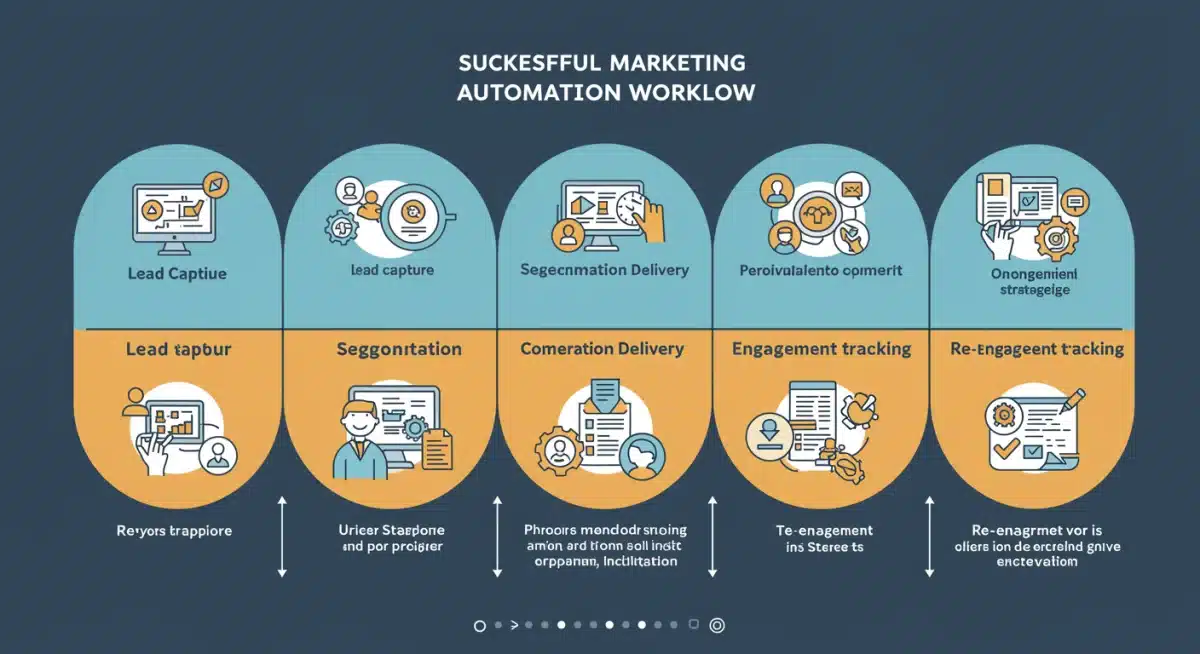Infographic detailing a five-stage email marketing automation workflow.