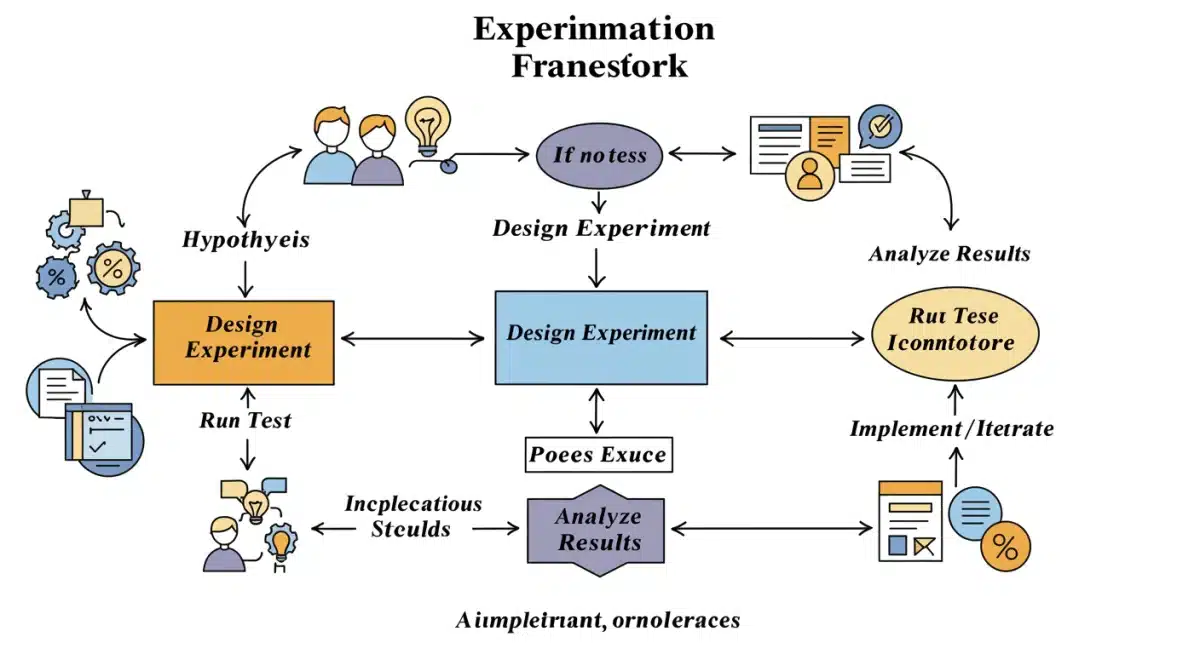 Iterative process flowchart of an experimentation framework, showing hypothesis to iteration cycle.