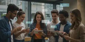 Young adults engaging with social media, influencing purchasing decisions