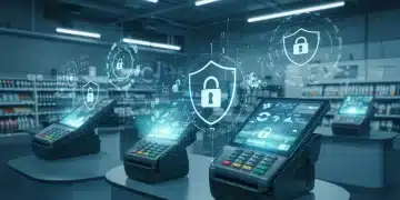 Advanced cybersecurity protecting retail customer data in a futuristic store
