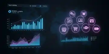 Digital dashboard showing SEO growth metrics and a top 3 ranking goal for US retailers.