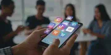 Smartphone displaying social commerce apps with shopping carts, representing the rapid growth of social commerce in the US market by 2025.