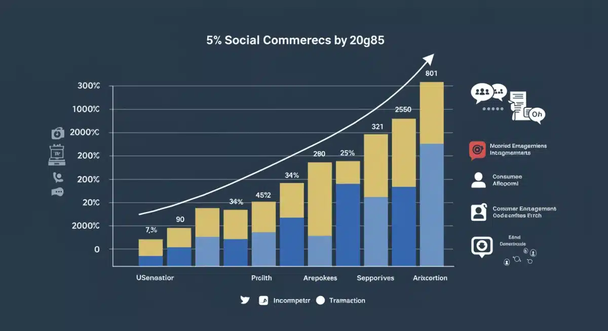 Infographic detailing the 50% social commerce sales growth forecast in the U.S. by 2025, highlighting various platform contributions.