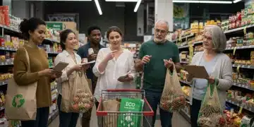 Diverse US consumers making sustainable purchases in a modern market