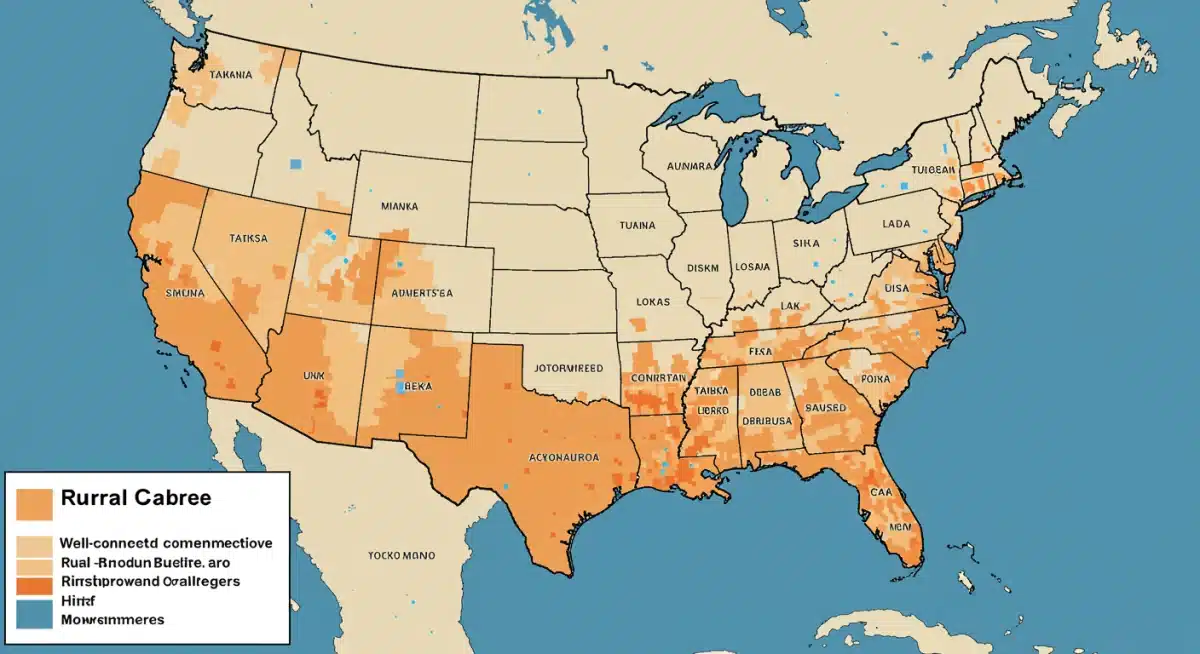 U.S. map illustrating rural internet connectivity challenges and opportunities